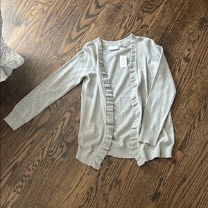 Gray Ruffled Cardigan Sweater